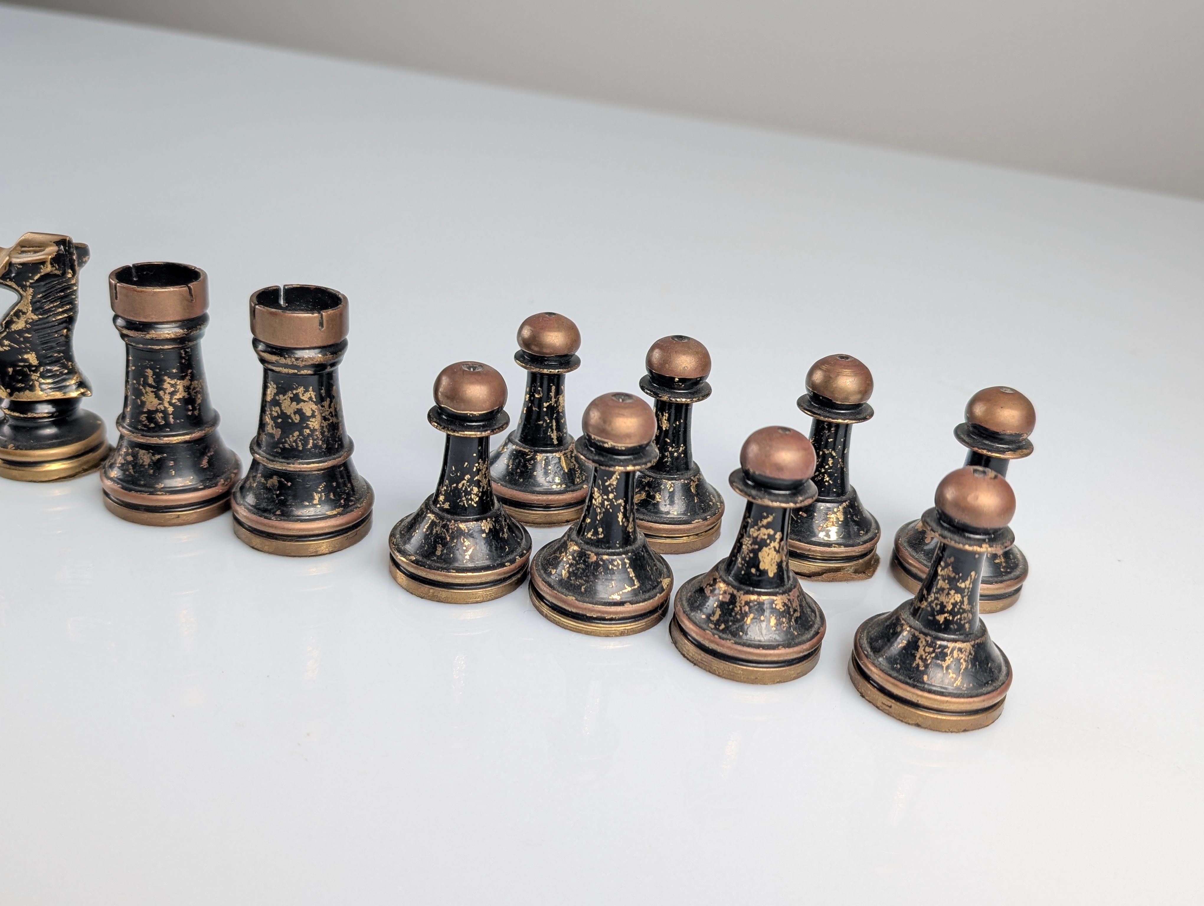 Late 20th Century Vintage Heavyweight Bronze Chess Pieces, Staunton Design, 1970s