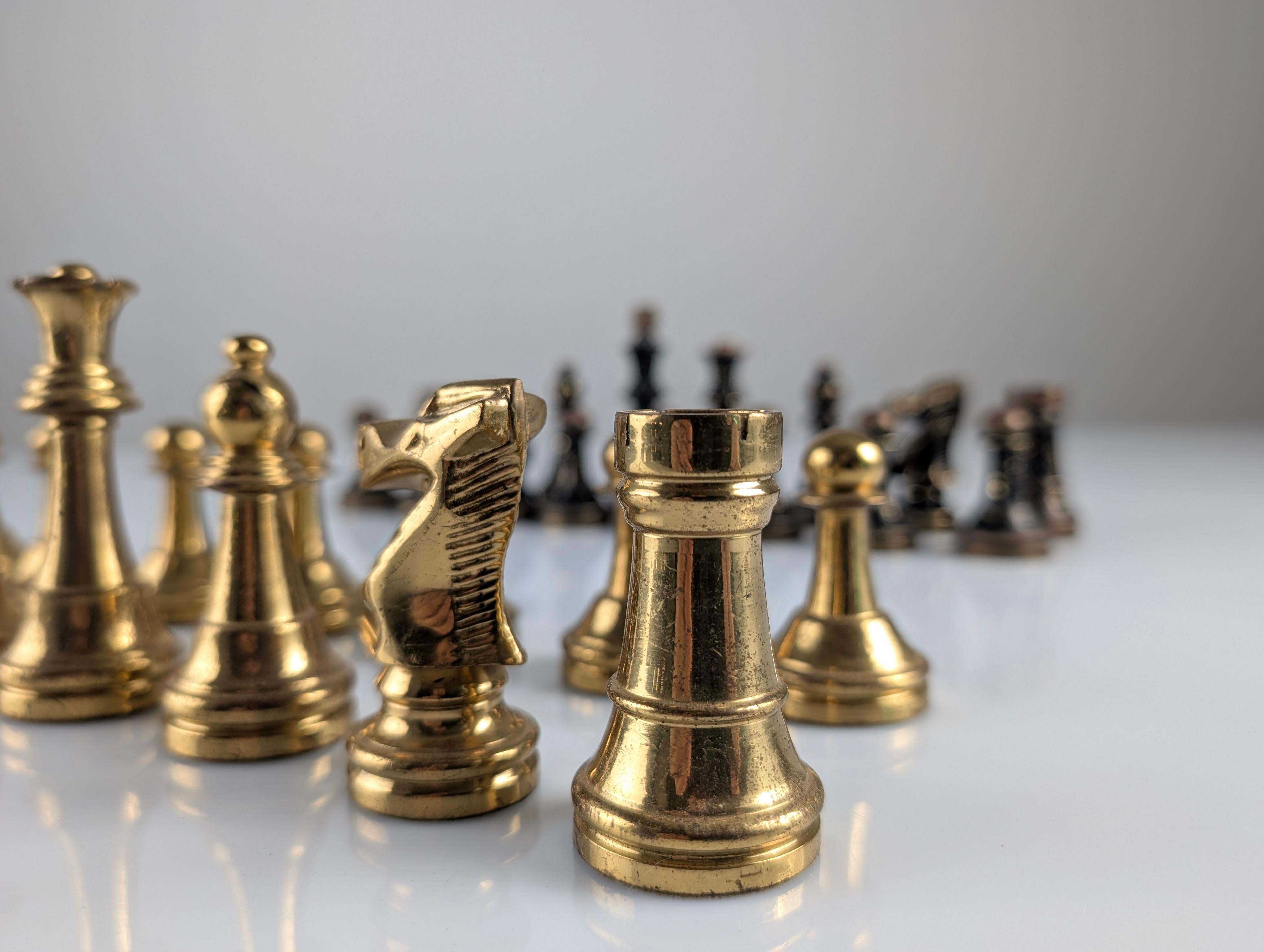 Vintage Heavyweight Bronze Chess Pieces, Staunton Design, 1970s 2