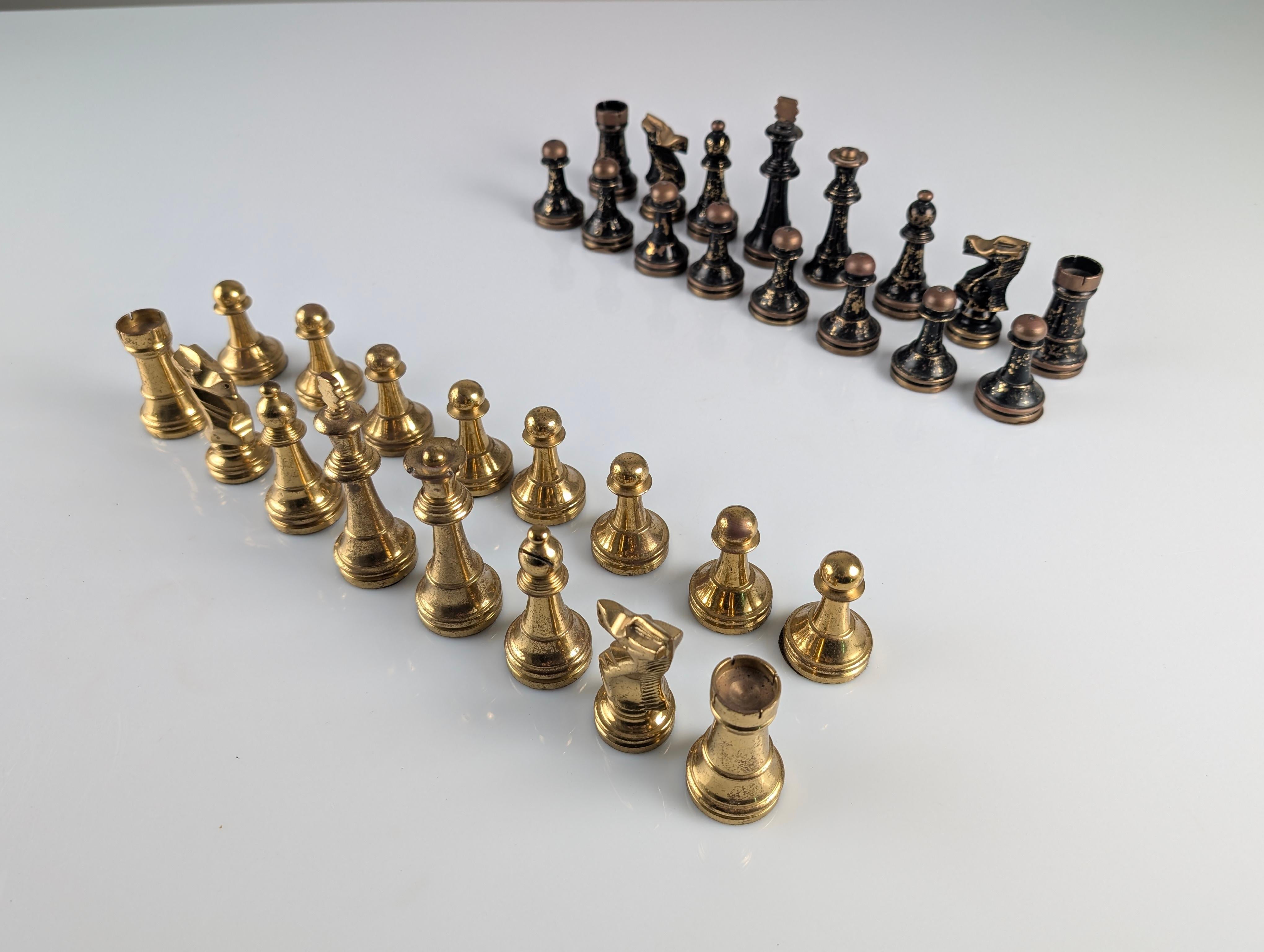 Vintage Heavyweight Bronze Chess Pieces, Staunton Design, 1970s 3