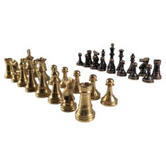 Vintage Heavyweight Bronze Chess Pieces, Staunton Design, 1970s