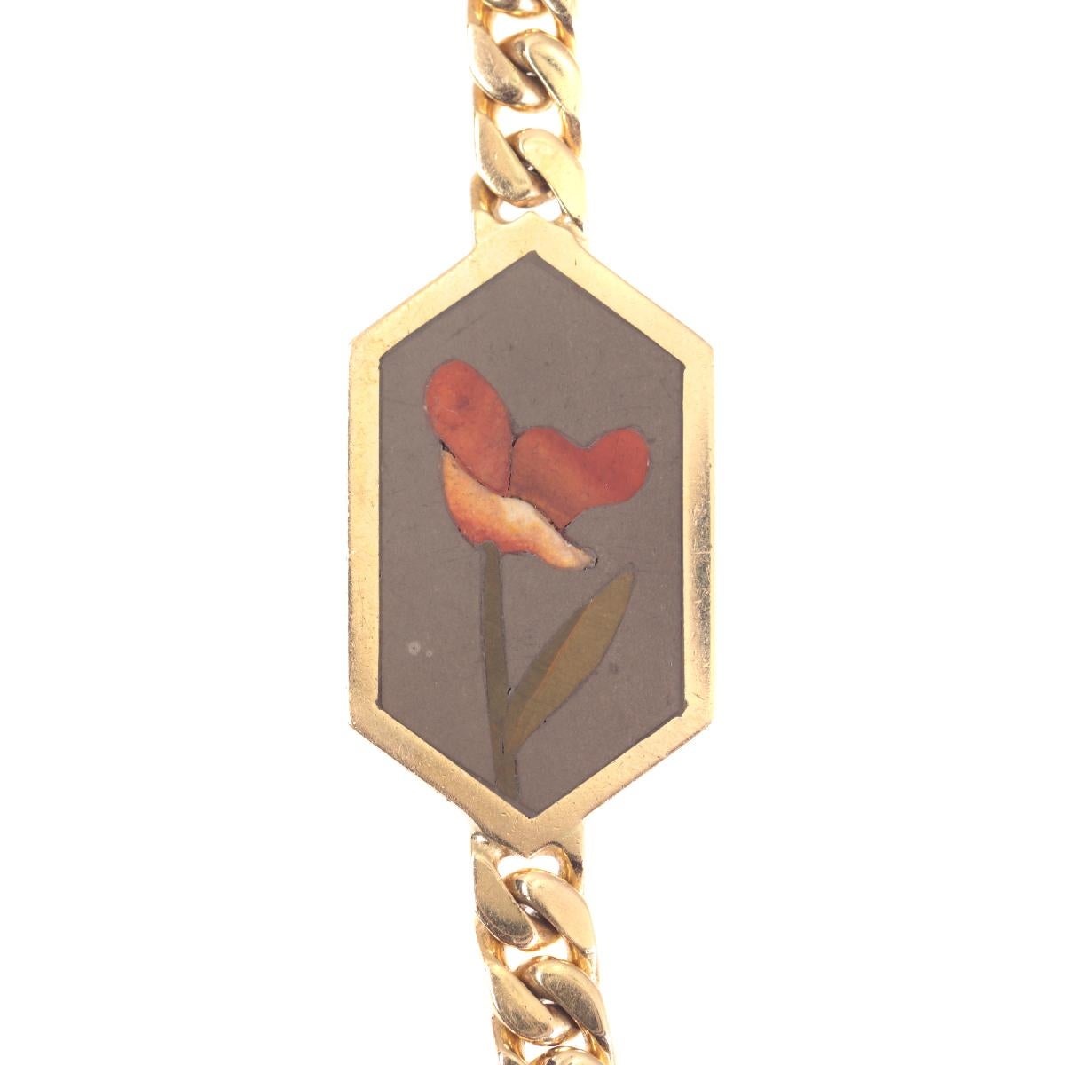 Women's or Men's Vintage Hefty 18 Karat Long Gold Necklace with Pietra Dura Stones Decoration For Sale