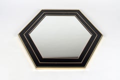 Vintage Hegaxonal Gold-Plated & Black Lacquered Mirror by Jean Claude Mahey