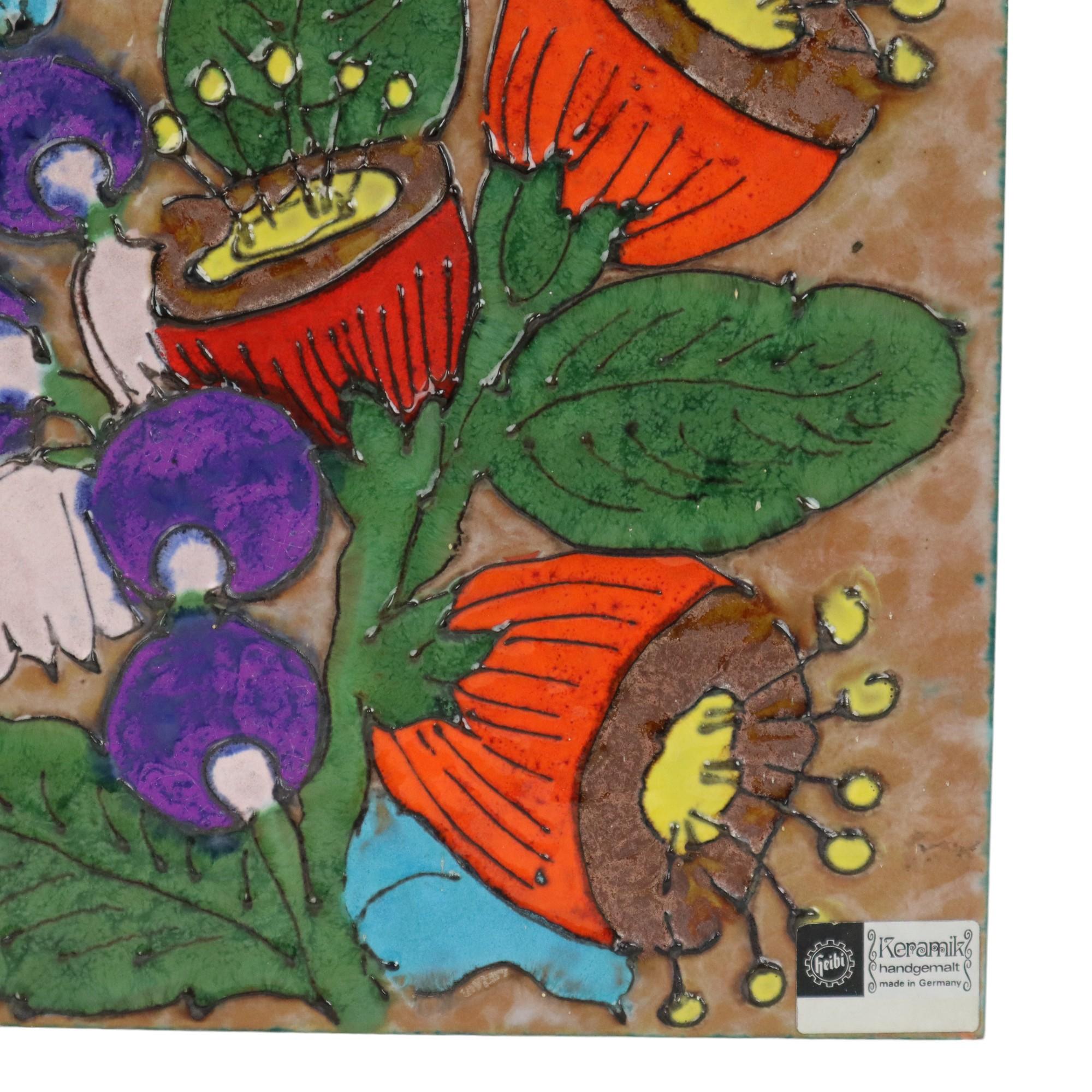 Allemand Vintage Heibi Ceramic Wall Decoration Flowers Germany Sixties en vente