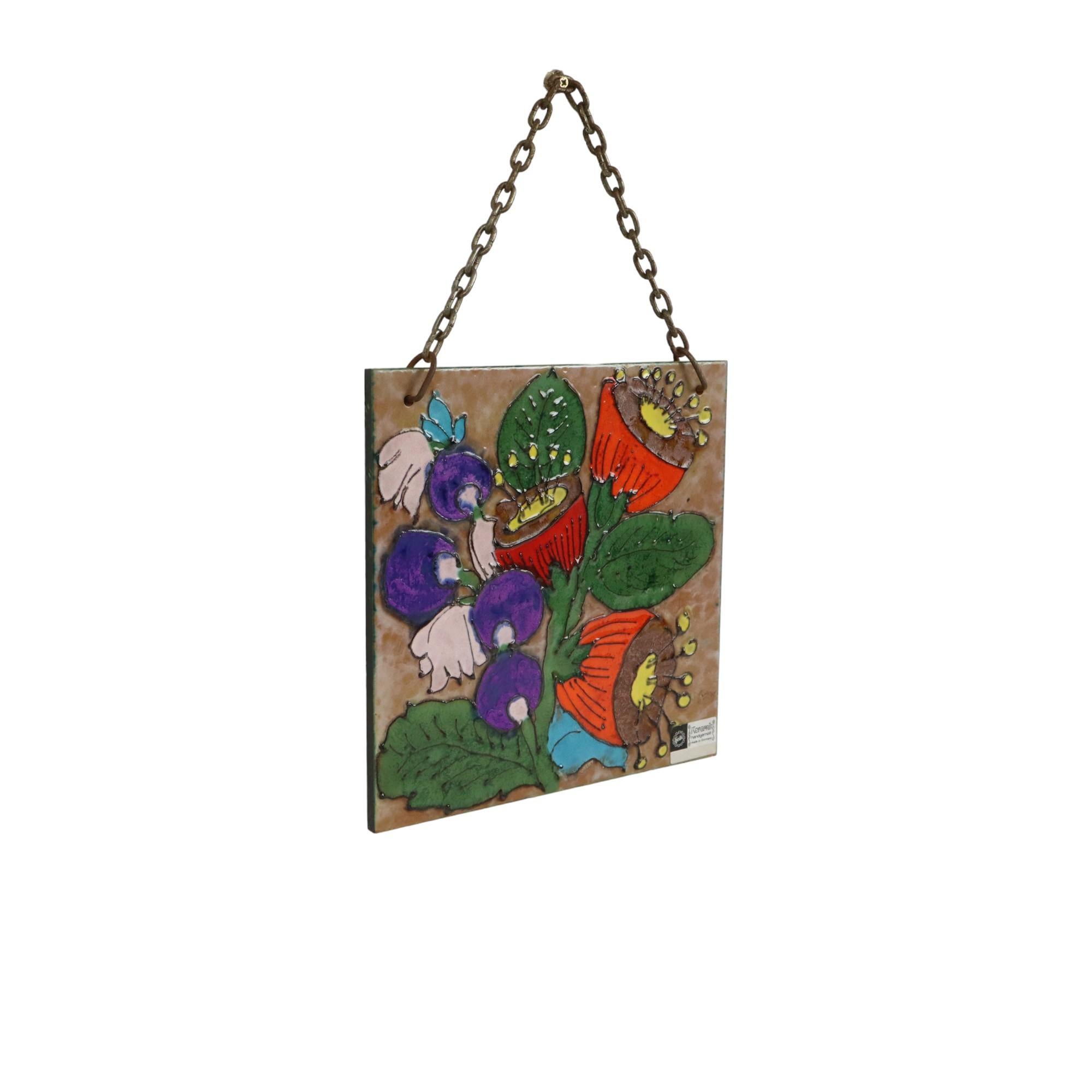 Vintage Heibi Ceramic Wall Decoration Flowers Germany Sixties Bon état - En vente à Poperinge, BE