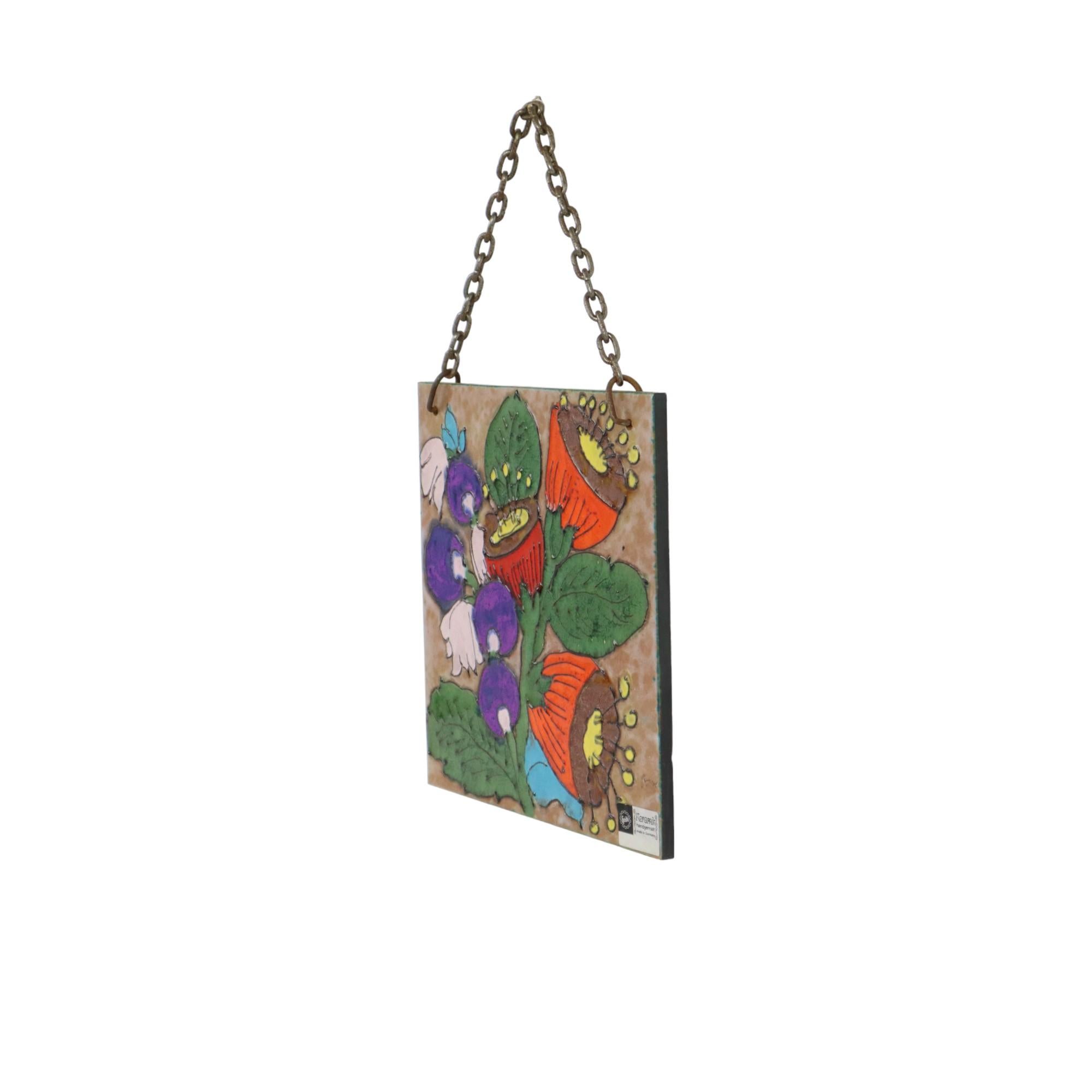 20ième siècle Vintage Heibi Ceramic Wall Decoration Flowers Germany Sixties en vente