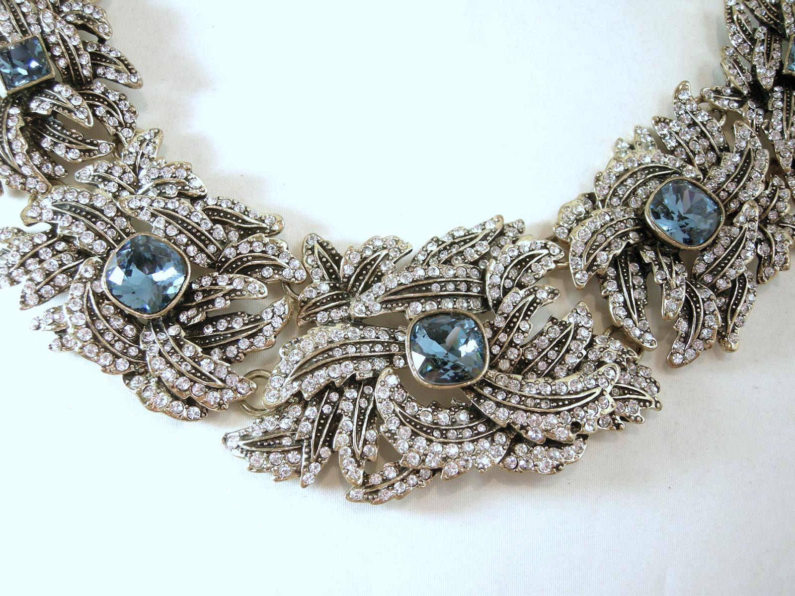 Women's Vintage Heidi Daus Blue & Clear Crystals Bib Necklace