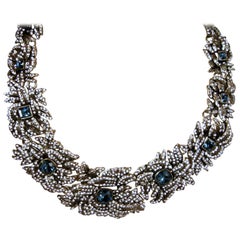 Vintage Heidi Daus Blue & Clear Crystals Bib Necklace