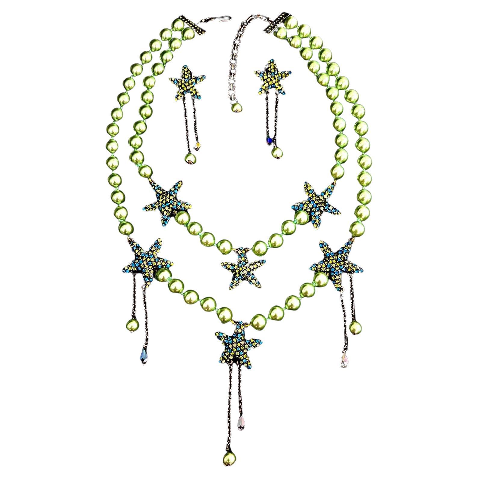 Vintage HEIDI DAUS Designer Signed Crystal Star Necklace and Earrings For Sale