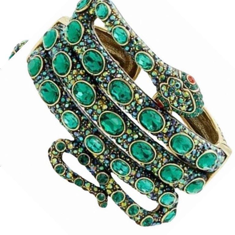 Modern Vintage Heidi Daus Designer Signed Sparkling Crystal Serpent Snake Cuff Bracelet For Sale