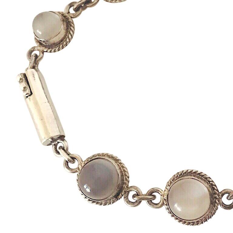 Arts and Crafts Vintage Heirloom Moonstone Sterling Bracelet For Sale