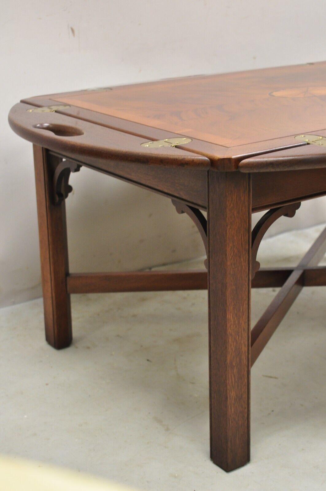 Vintage Hekman Butlers Tray Table Mahogany Coffee Table w/ Pinwheel Inlay 1