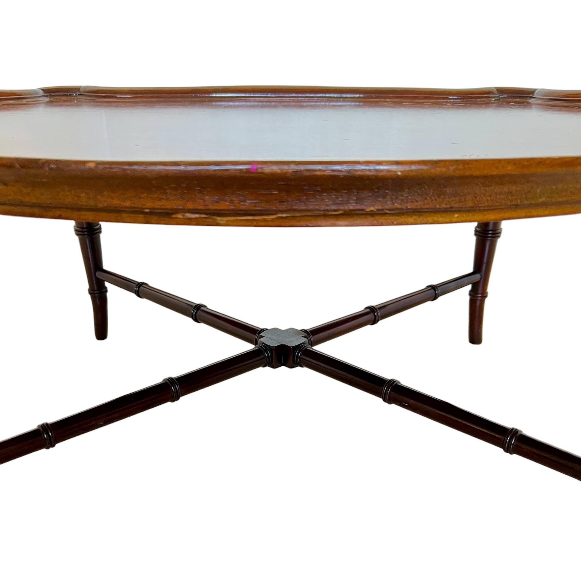 Vintage Hekman Chinoiserie Burl Top Faux Bamboo Oval Coffee Table 4