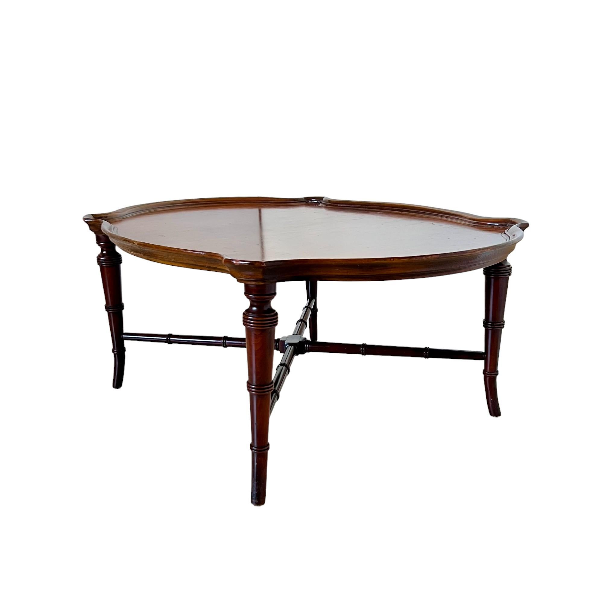 20th Century Vintage Hekman Chinoiserie Burl Top Faux Bamboo Oval Coffee Table
