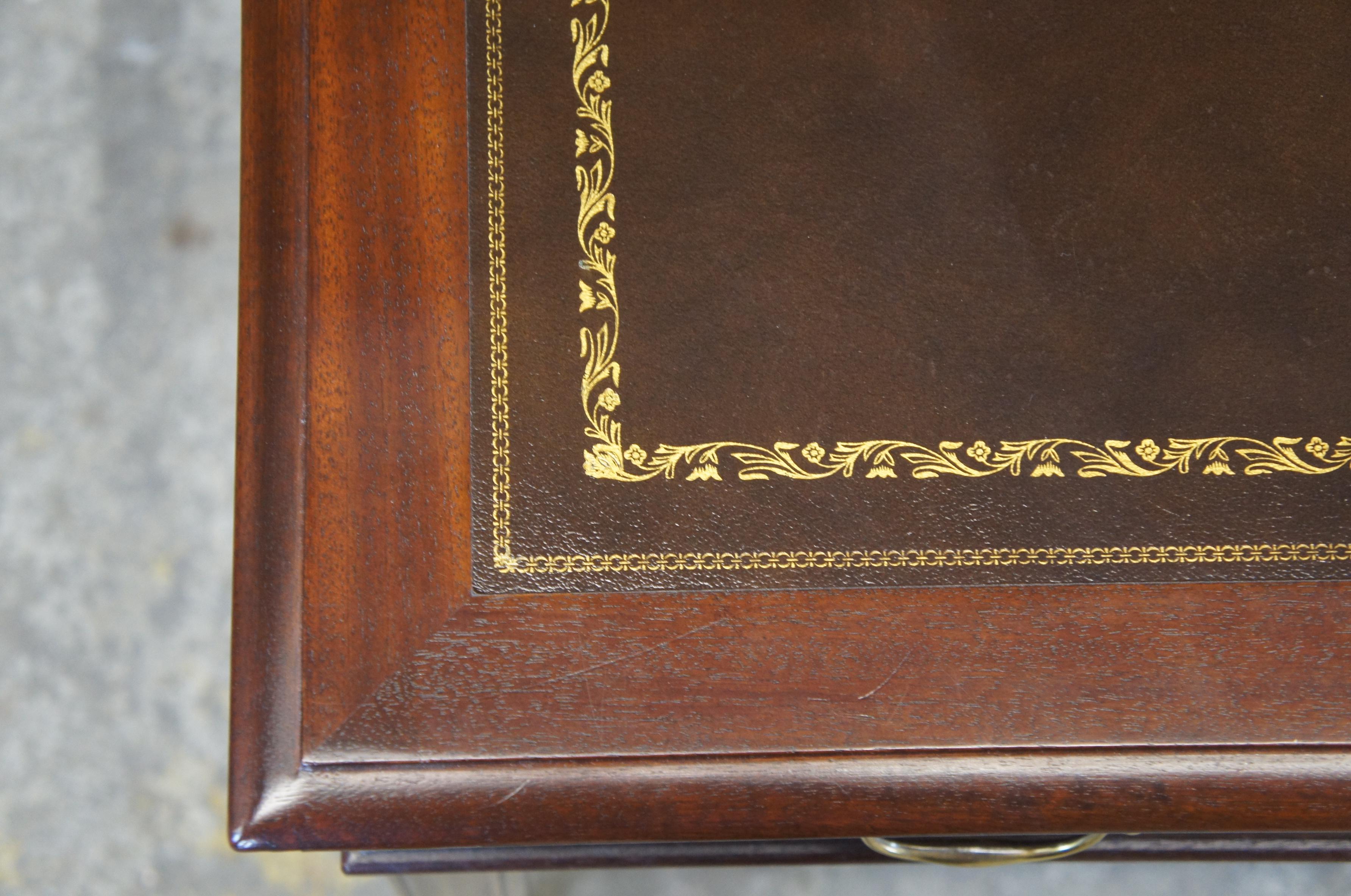 Vintage Hekman Chippendale Mahogany Tooled Leather Library Table Writing Desk 1
