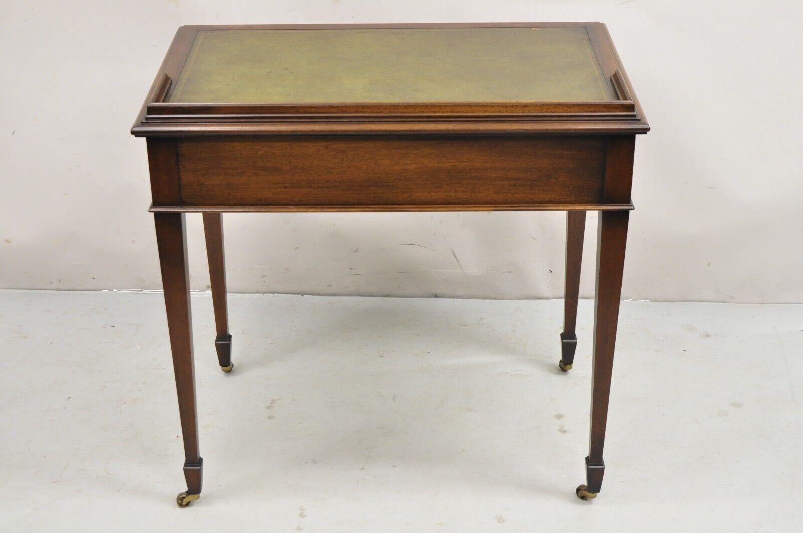 Vintage Hekman Edwardian Style Small Green Leather Top Mahogany Writing Desk 3