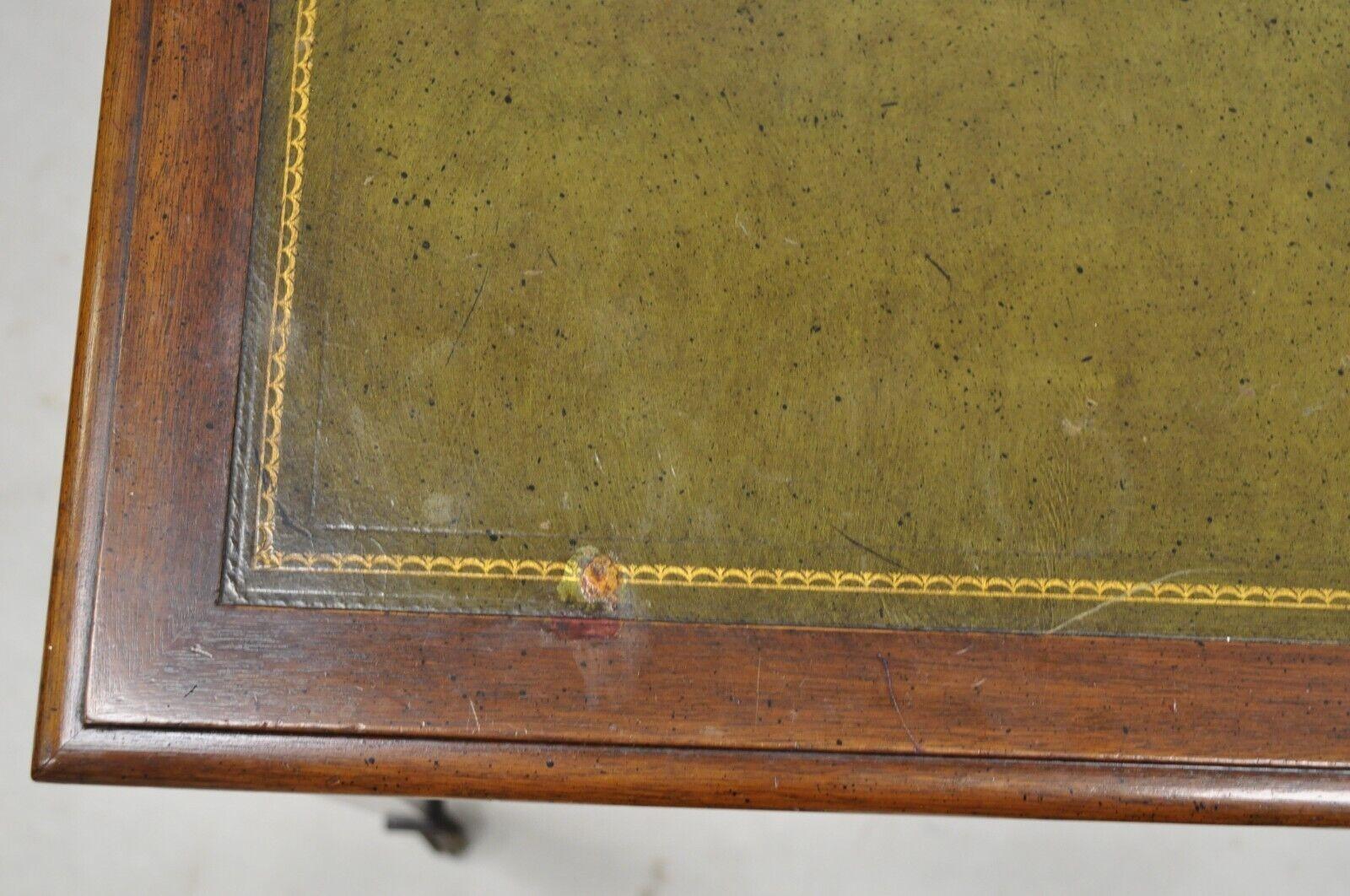 20th Century Vintage Hekman Edwardian Style Small Green Leather Top Mahogany Writing Desk
