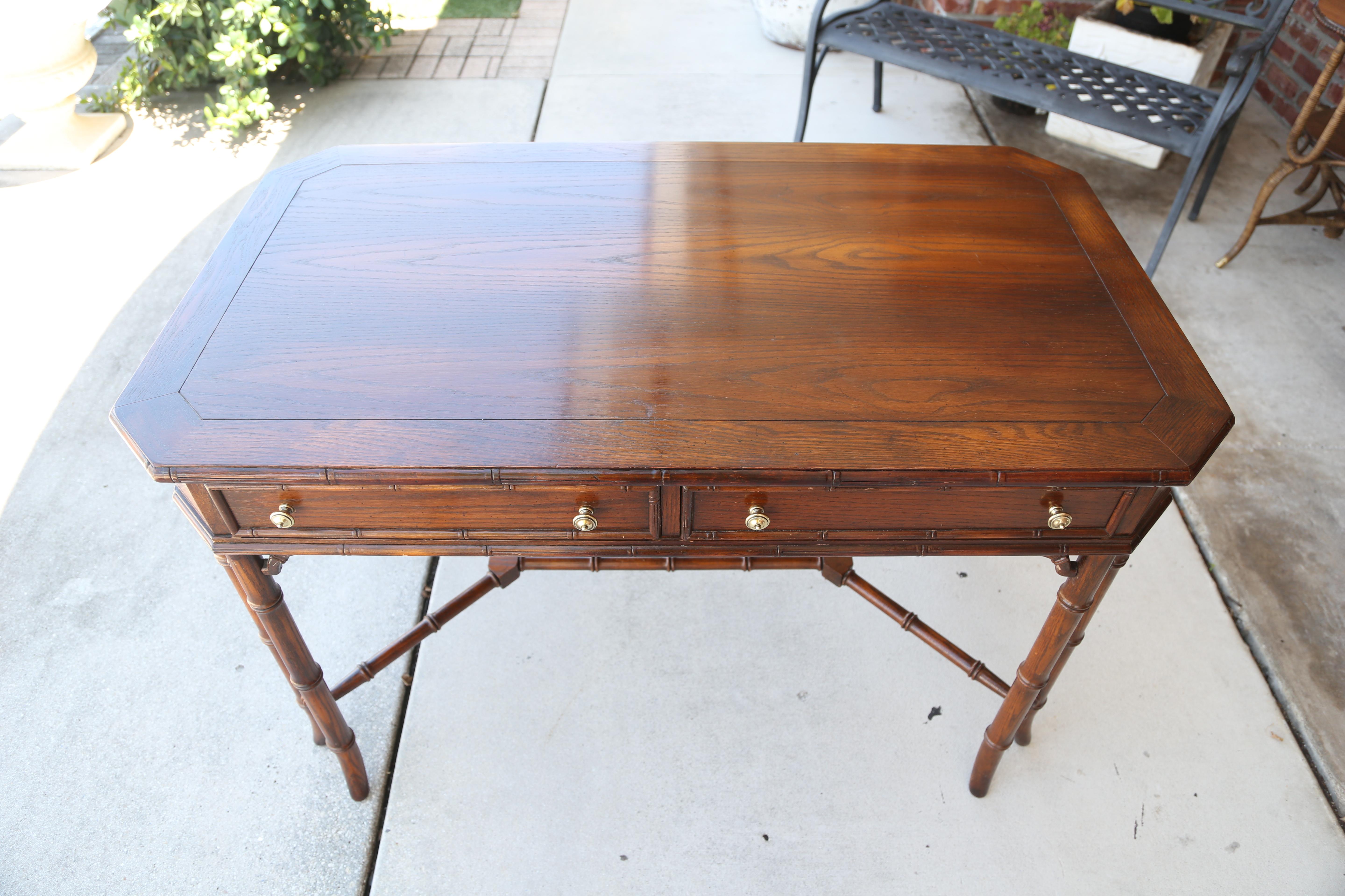 Vintage faux bamboo style walnut desk by Hekman.