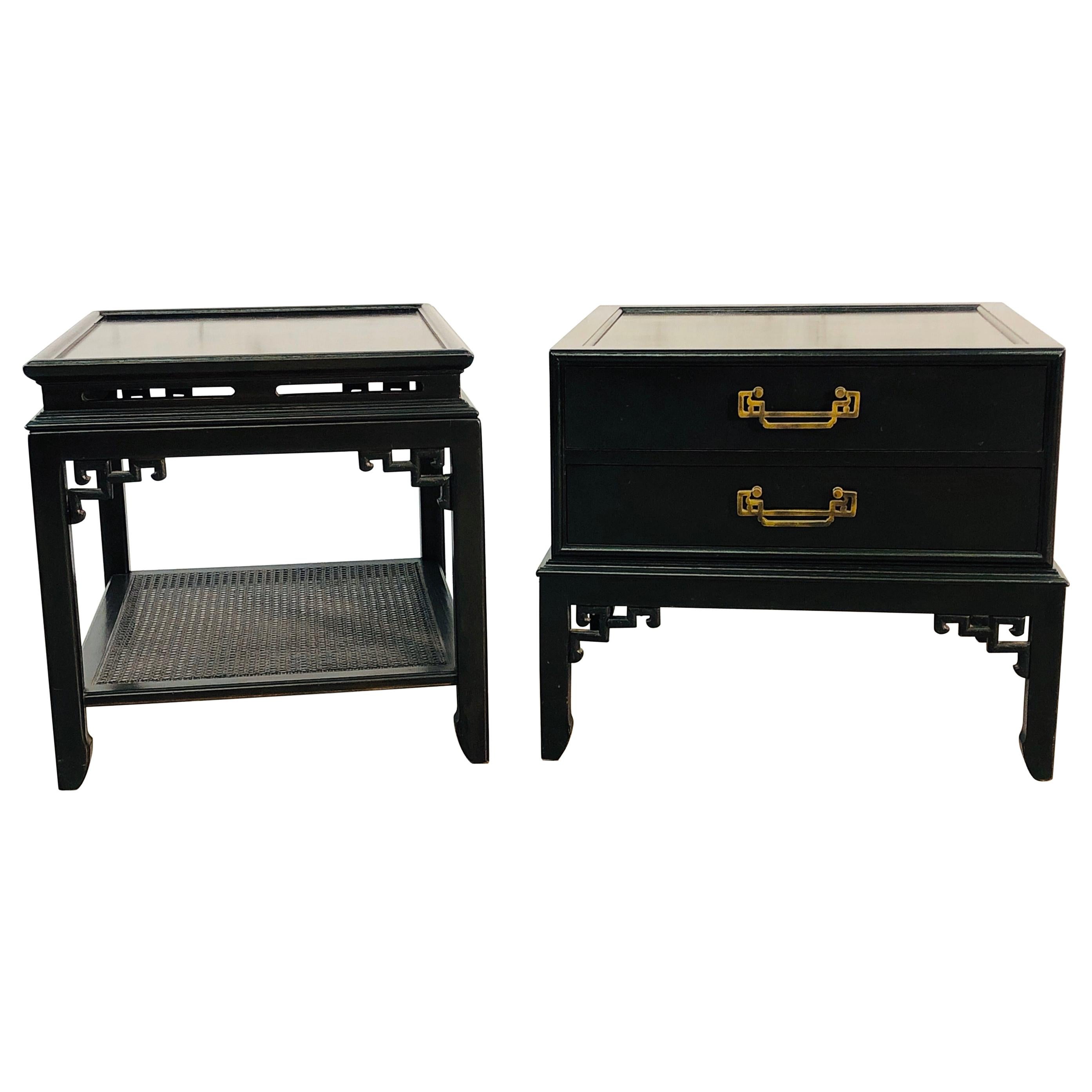 Vintage Hekman Furniture Asian Modern Side Tables, Pair For Sale