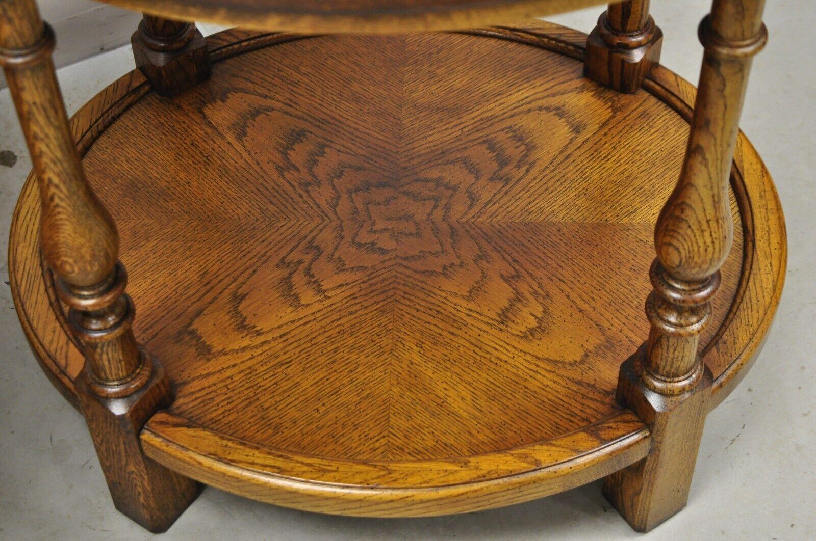 Vintage Hekman Italian Provincial Oak & Burlwood Two Tier Oval End Tables - Pair In Good Condition In Philadelphia, PA