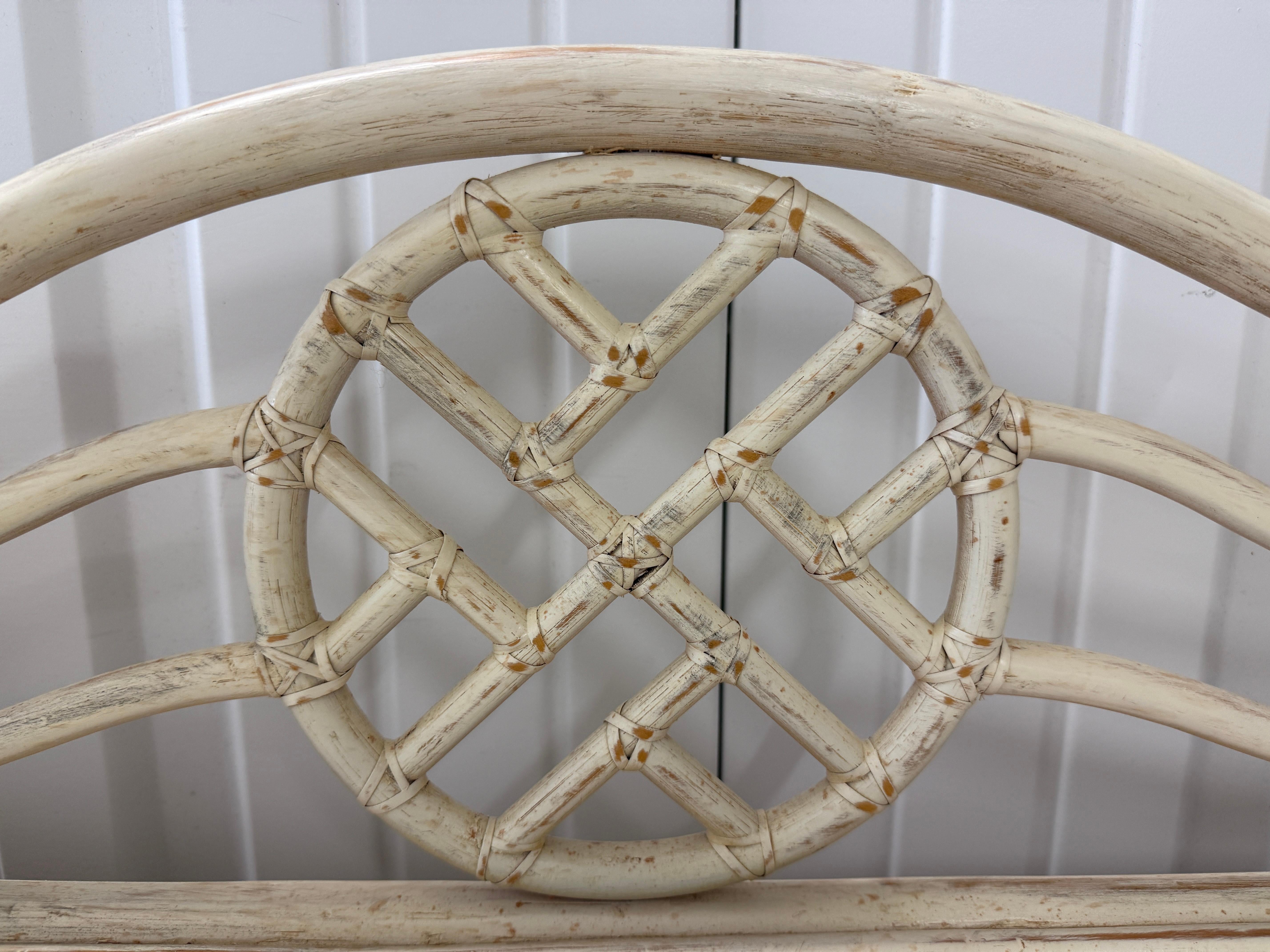 Brass Vintage Hekman White Rattan Desk with Glass Top For Sale