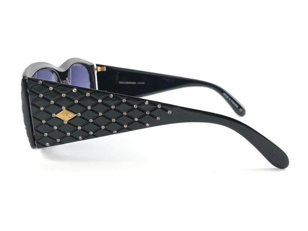 Vintage Helena Rubinstein Black & Rhinestones Quilted Sunglasses France For Sale 5