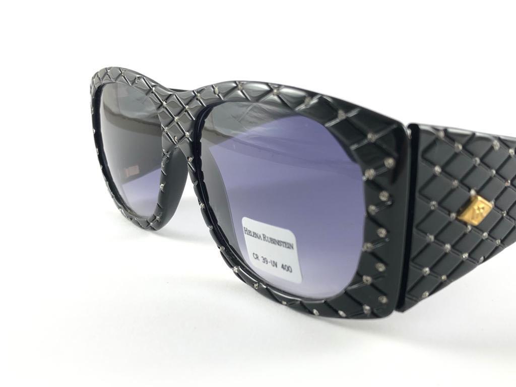 Vintage Helena Rubinstein Black & Rhinestones Quilted Sunglasses France For Sale 6