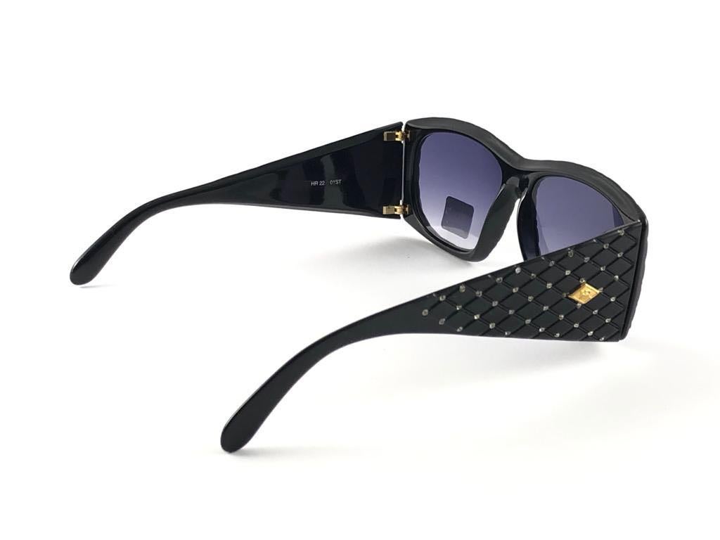 Vintage Helena Rubinstein Black & Rhinestones Quilted Sunglasses France For Sale 1