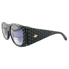 Vintage Helena Rubinstein Black & Rhinestones Quilted Sunglasses France