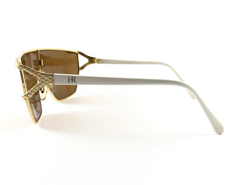Brown Vintage Helena Rubinstein White & Gold Quilted Mask Sunglasses France For Sale