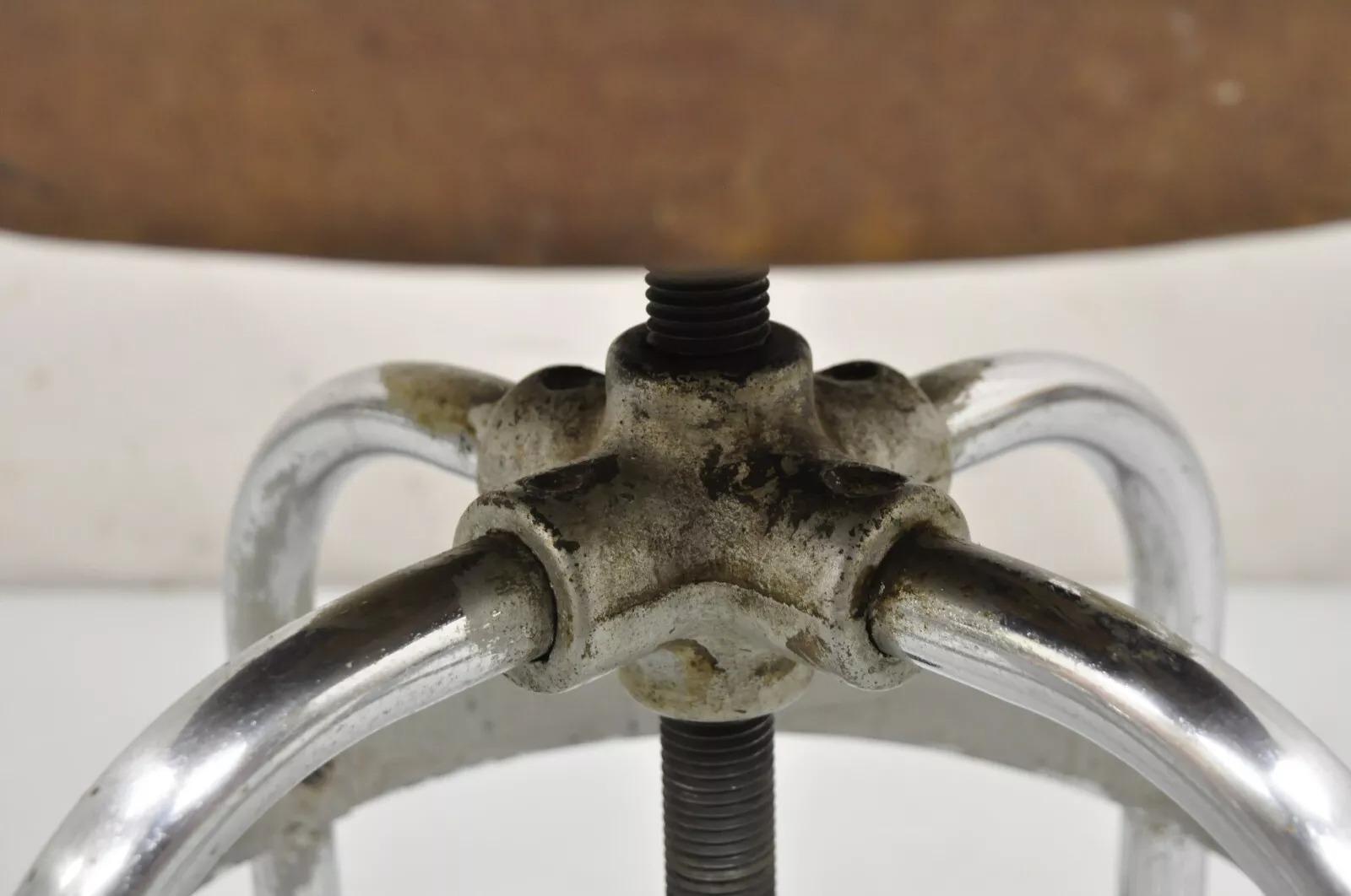 20th Century Vintage Helene Curtis Industrial Steel Metal Adjustable Medical Exam Stool For Sale