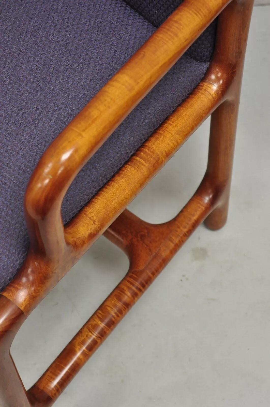 Fabric Vintage Helikon Mid Century Modern Sculpted Cherry Wood Lounge Chairs - a Pair For Sale