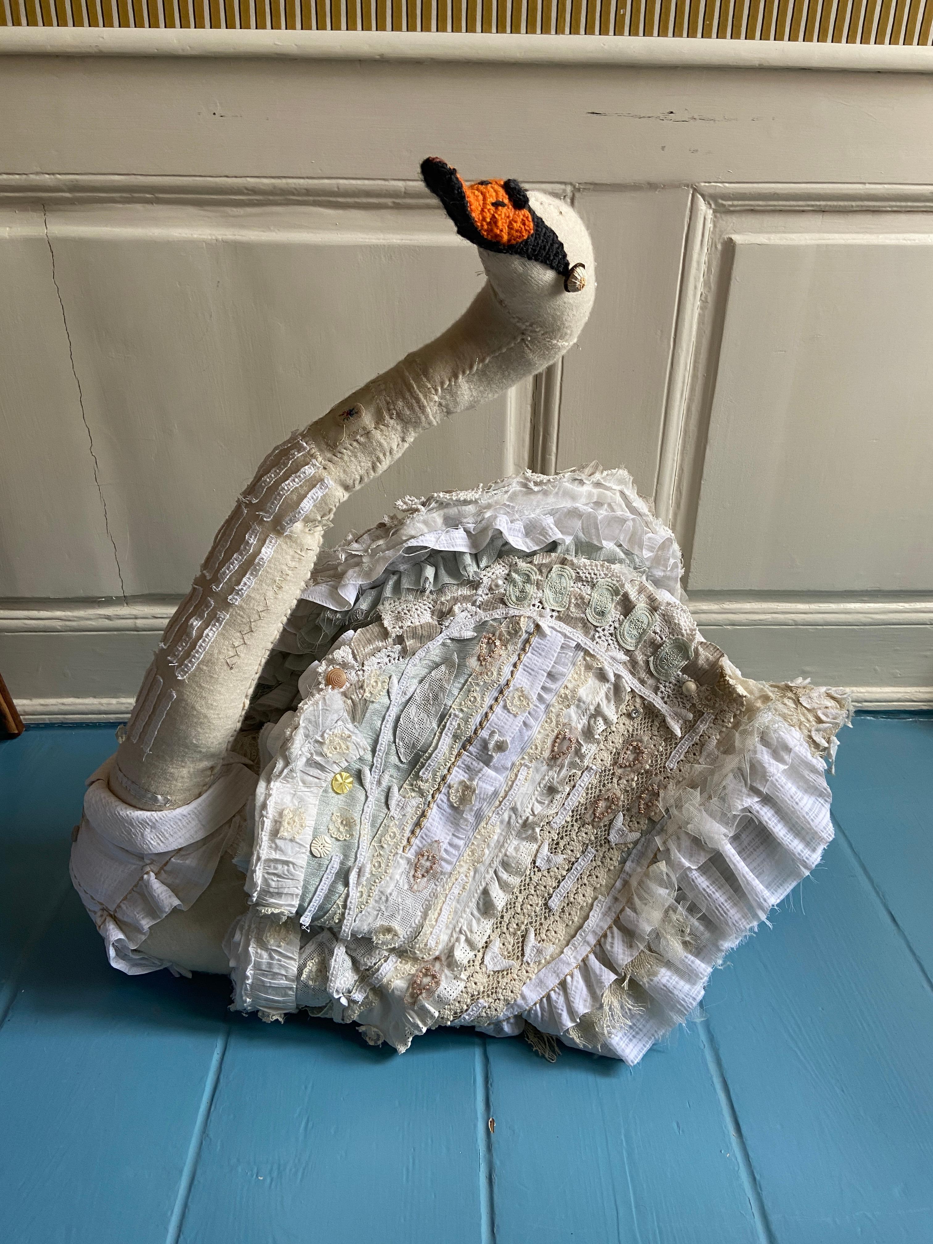 Danish Vintage Helle Høgsbro Krag Swan Sculpture Made of Various Textiles, Denmark