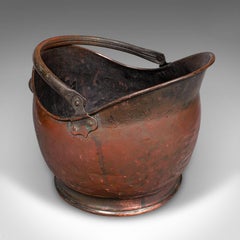 Vintage Helmet Coal Scuttle, English Copper, Fireside Basket, Victorian Revival