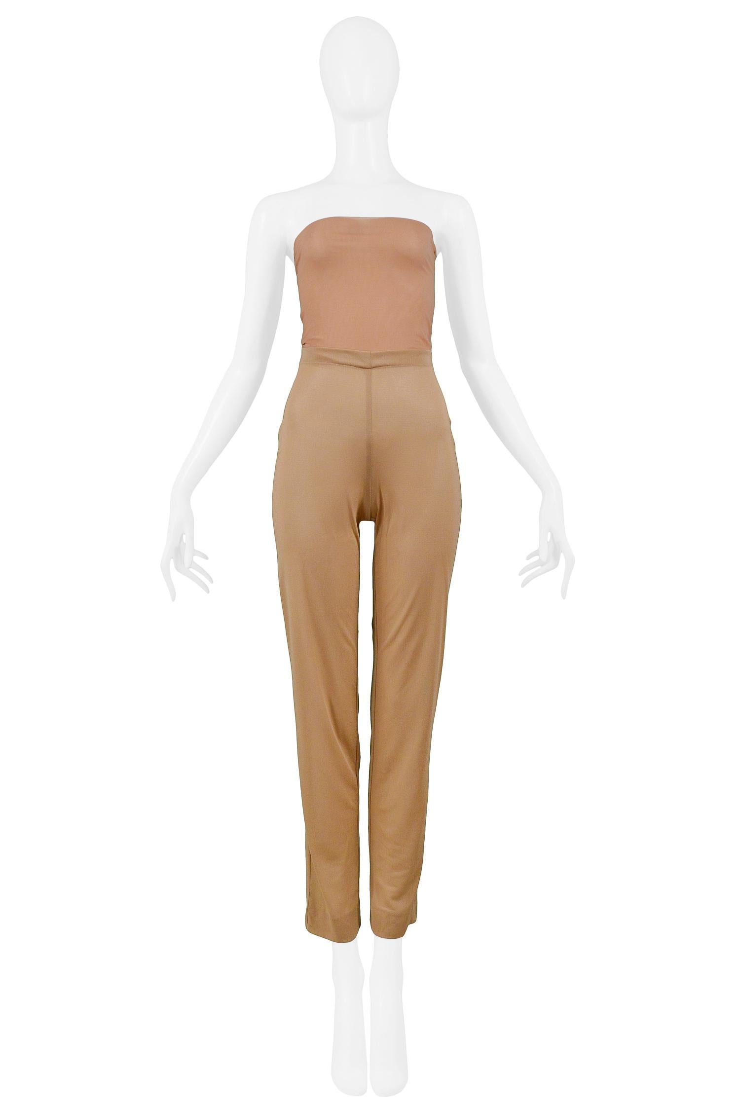 Vintage Helmut Lang nude tonal double mesh high waisted pants with attached fabric that can be folded over at waist or worn over bust.

Excellent Vintage Condition.

Size 42