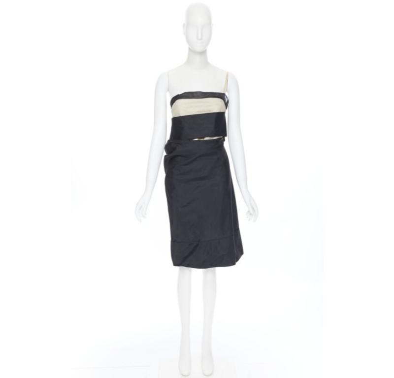 Black vintage HELMUT LANG SS 1997 black nude sash one shoulder asymmetric dress M rare For Sale