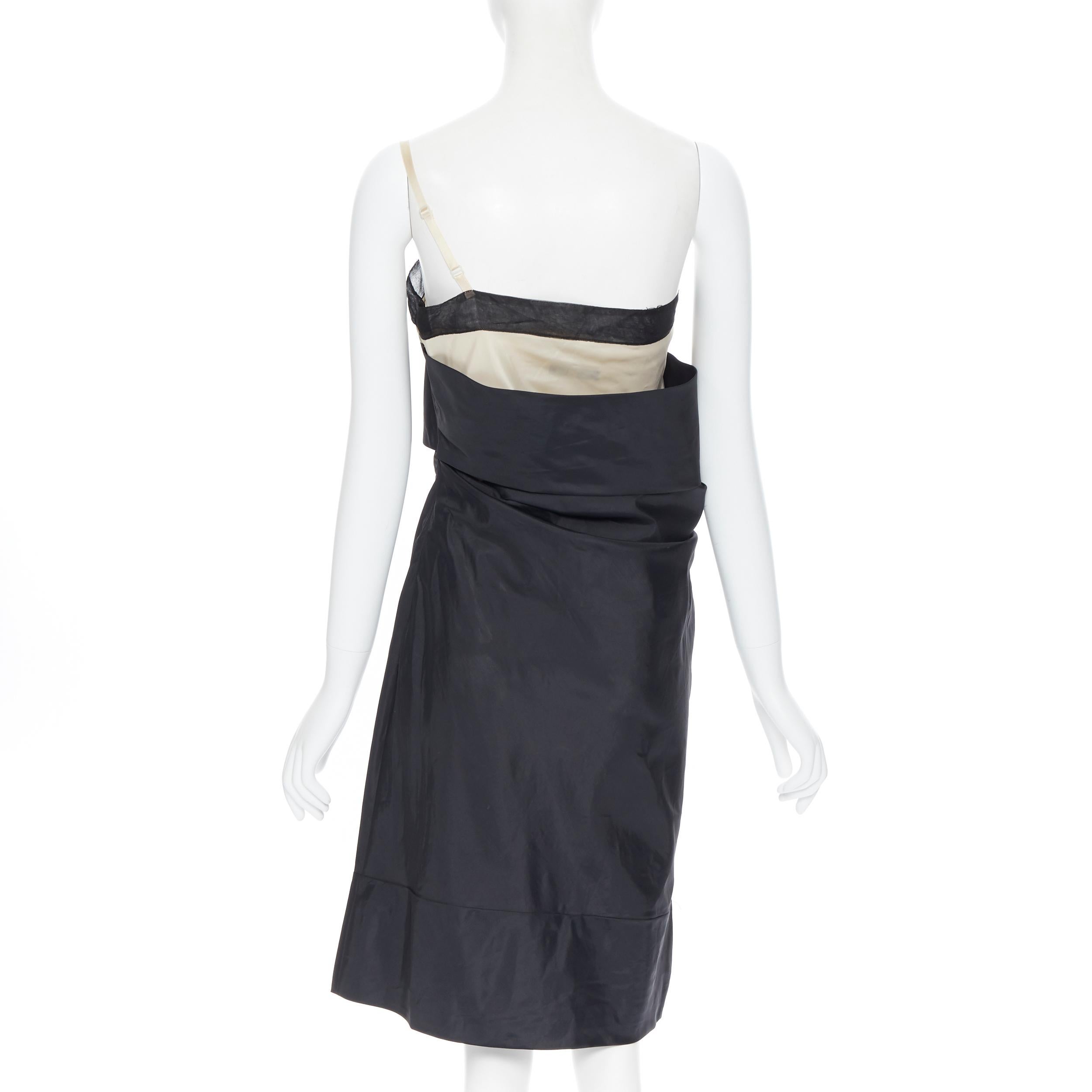 Black vintage HELMUT LANG SS 1997 black nude sash one shoulder asymmetric dress M rare For Sale