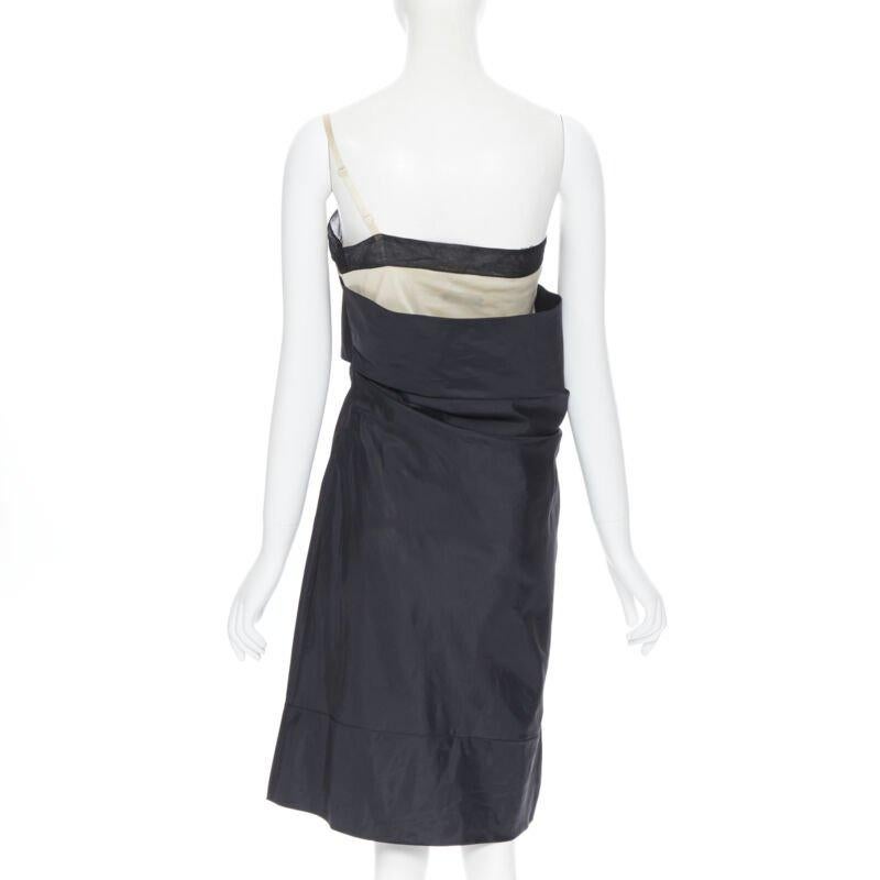 vintage HELMUT LANG SS 1997 black nude sash one shoulder asymmetric dress M rare For Sale 1