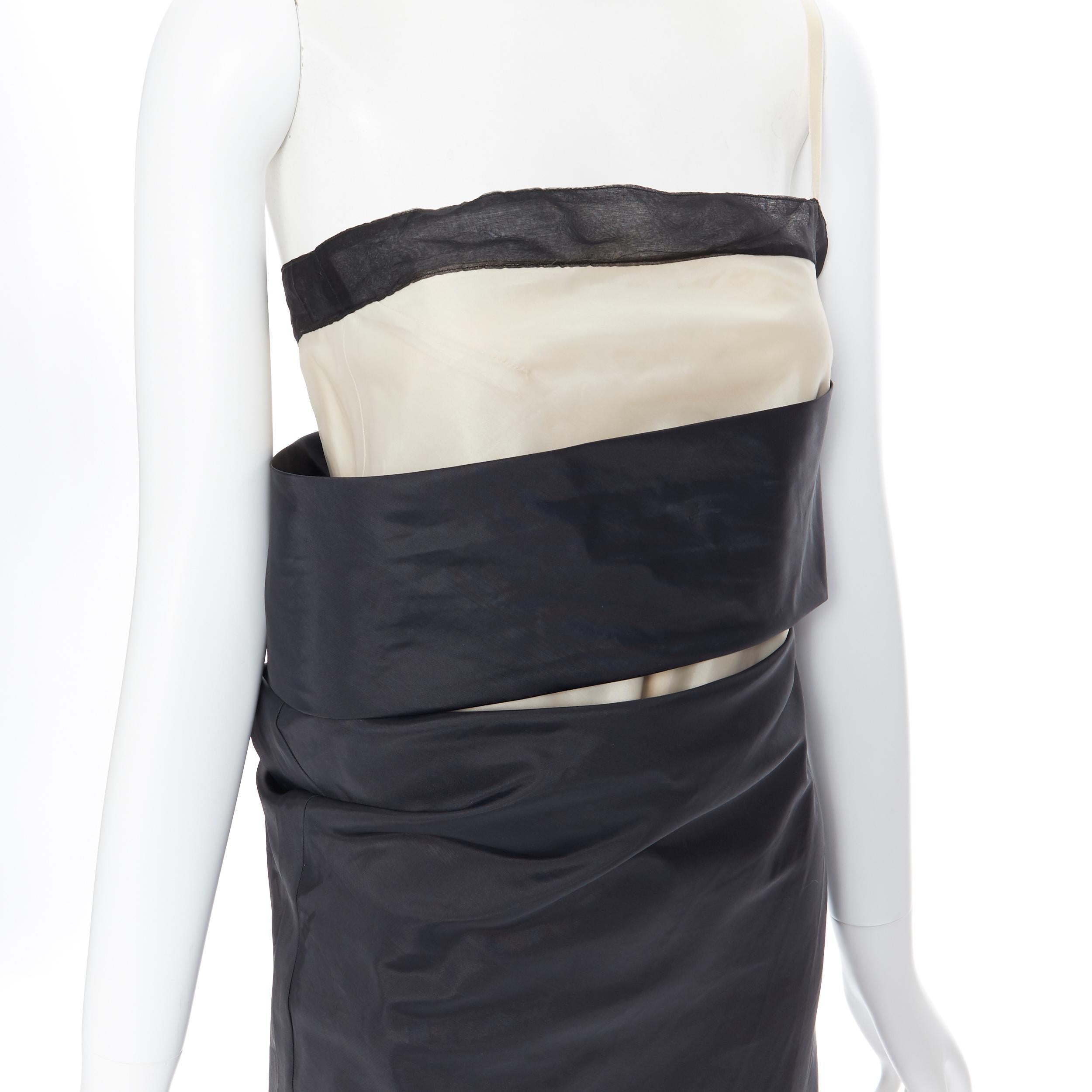 Women's vintage HELMUT LANG SS 1997 black nude sash one shoulder asymmetric dress M rare For Sale