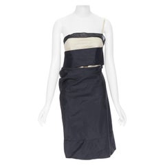 vintage HELMUT LANG SS 1997 black nude sash one shoulder asymmetric dress M rare