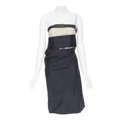 vintage HELMUT LANG SS 1997 black nude sash one shoulder asymmetric dress M rare