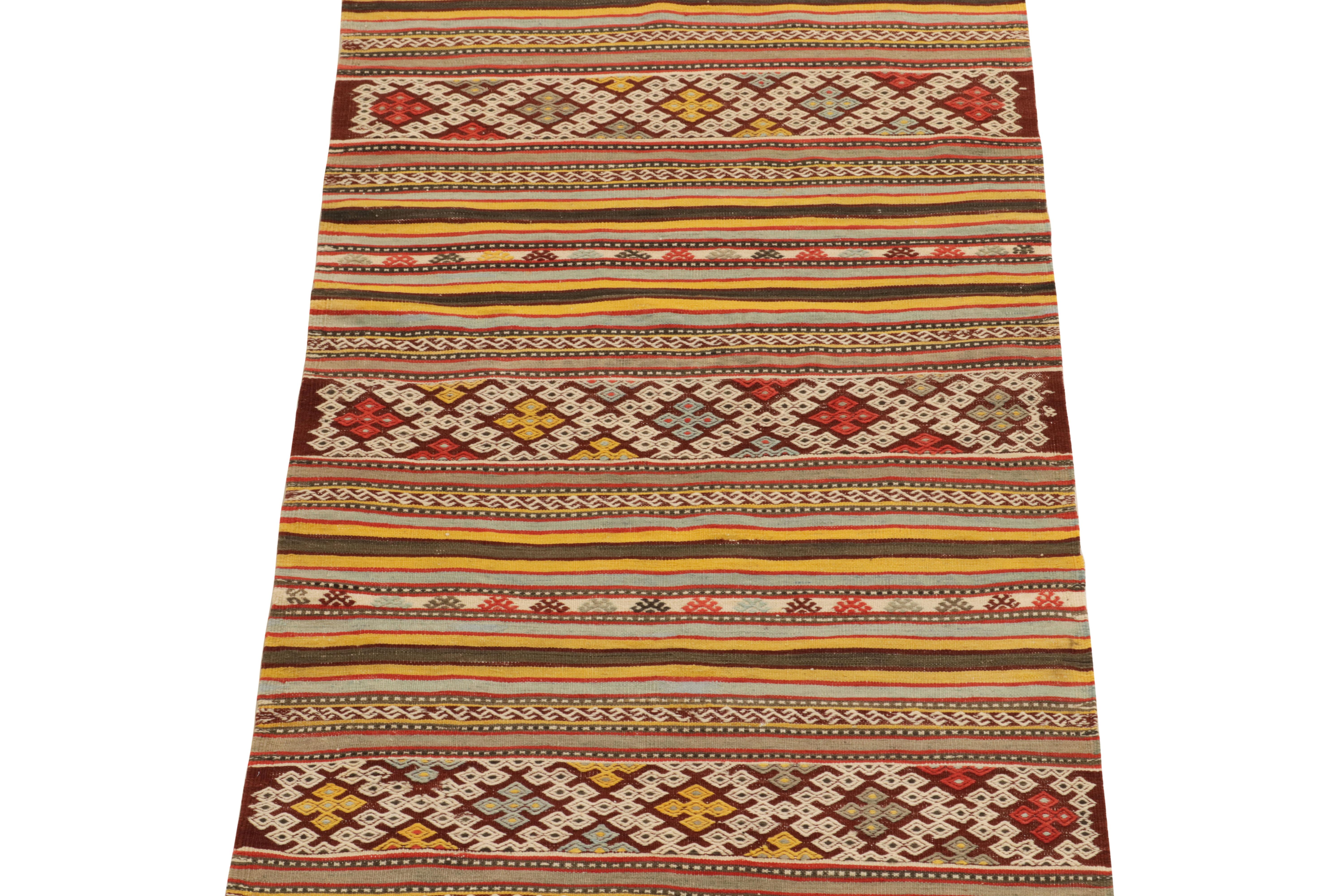 Vintage Turkish Kilim runner in Yellow, Red, Geometric Pattern by Rug & Kilim In Good Condition For Sale In Long Island City, NY