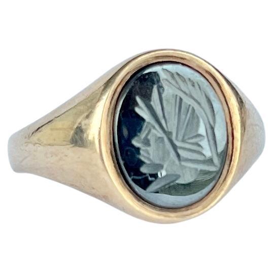 Vintage Hematite 9 Carat Gold Signet For Sale