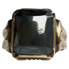 Vintage Hematite and 10 Carat Gold Signet Ring