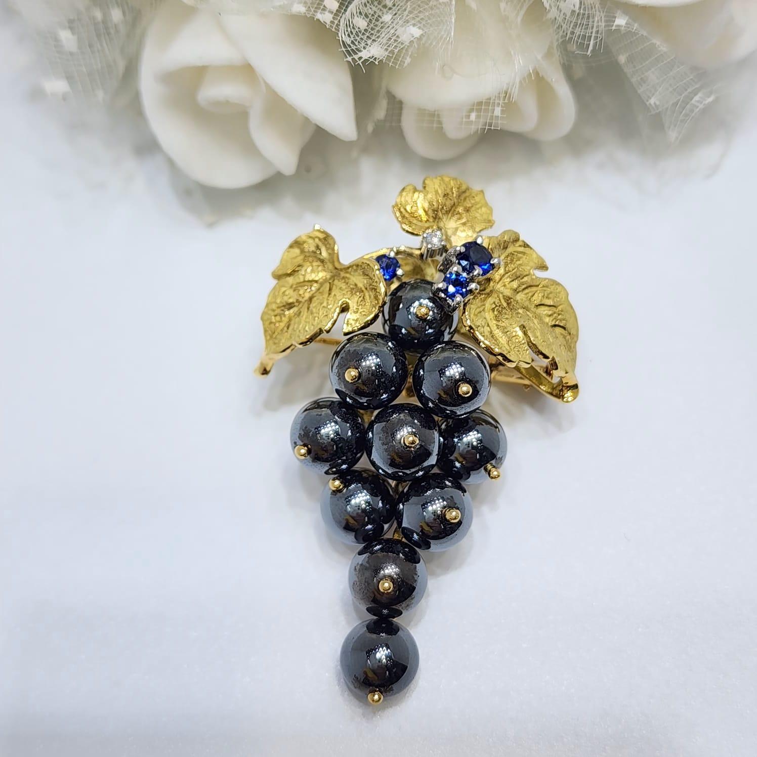 Vittoriano Spilla e ciondolo d'epoca in ematite e diamanti in oro giallo 18 ct. in vendita