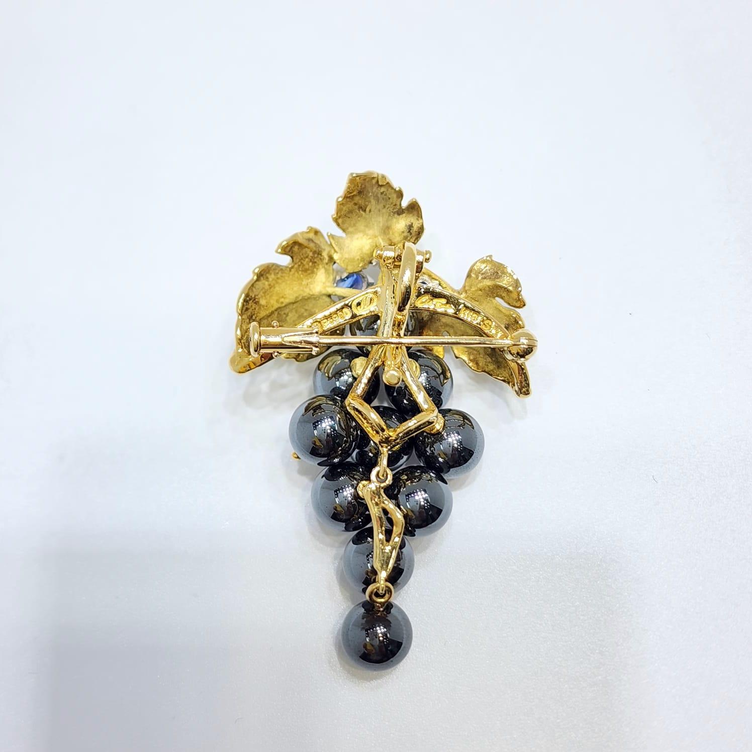 Spilla e ciondolo d'epoca in ematite e diamanti in oro giallo 18 ct. in vendita 1
