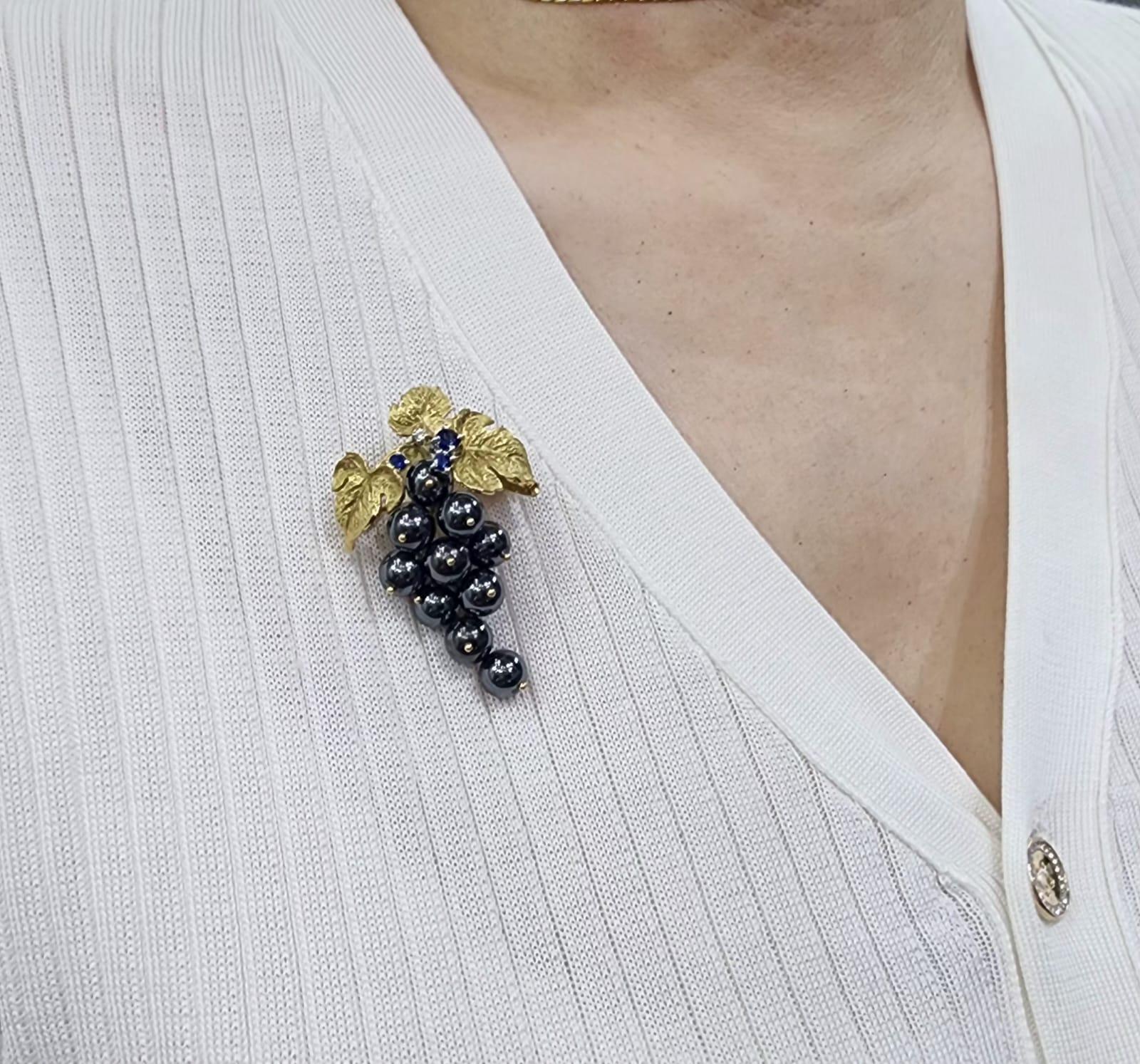 Spilla e ciondolo d'epoca in ematite e diamanti in oro giallo 18 ct. in vendita 2