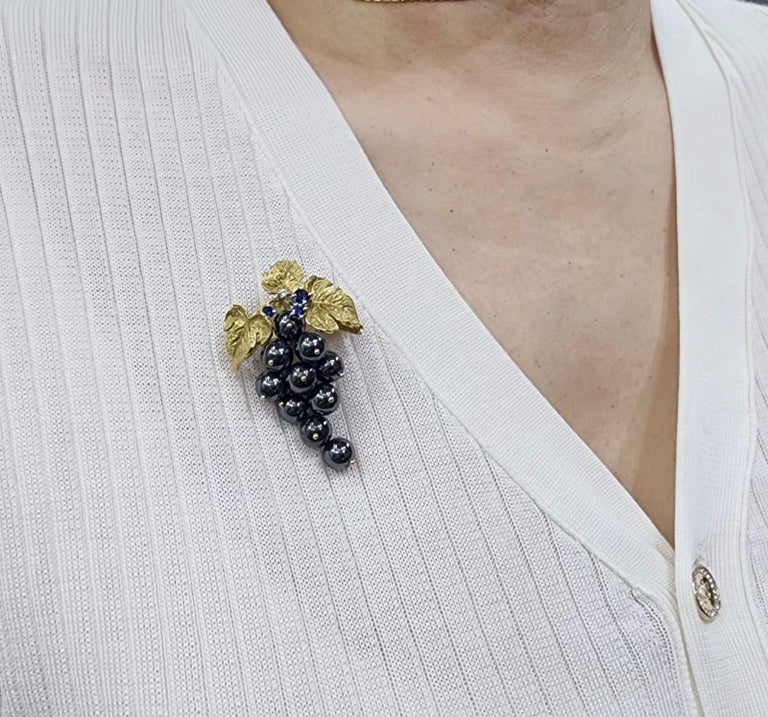 Broche Vintage Raisin Noir En Relief Finement Travaillée - Bijou Occasion Sans Marque