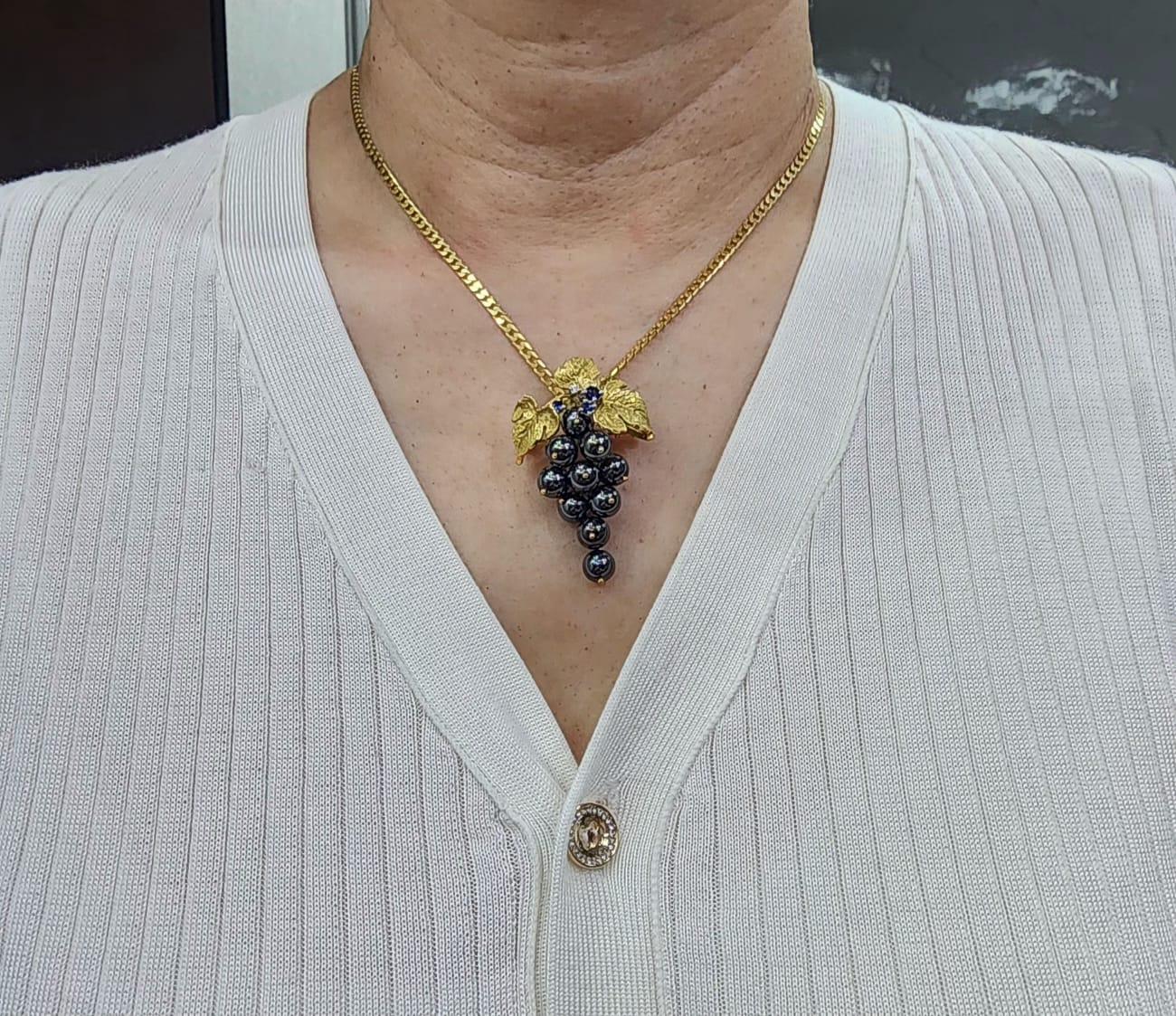 Spilla e ciondolo d'epoca in ematite e diamanti in oro giallo 18 ct. in vendita 3