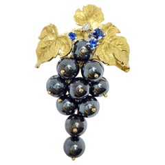 Spilla e ciondolo d'epoca in ematite e diamanti in oro giallo 18 ct.