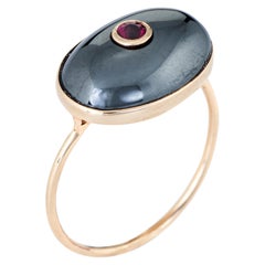 Vintage Hematite Ruby Ring 14 Karat Gold Gemstone Dome Estate Fine Jewelry